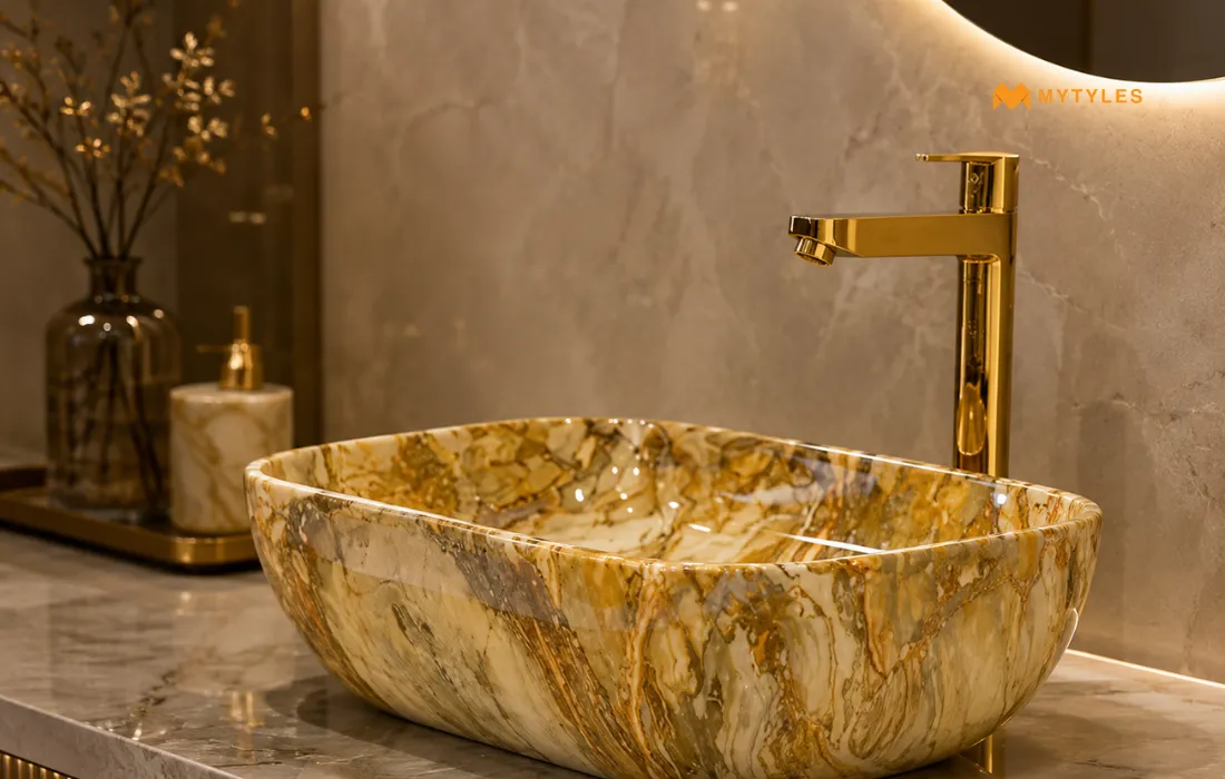 Ceramic Marble Finish Brown Wash Basin